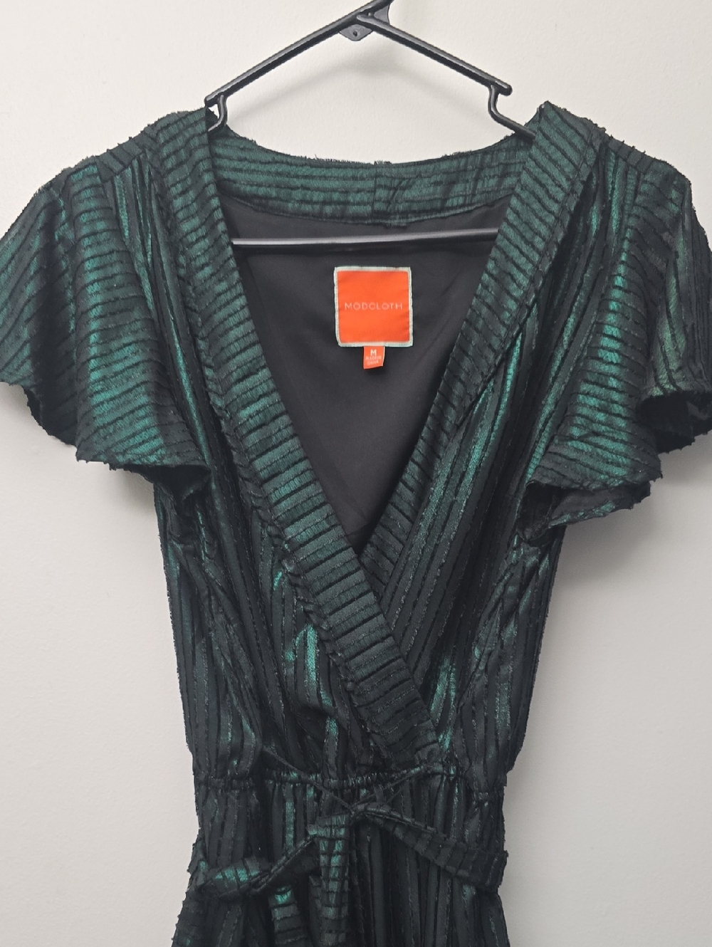 ModCloth Emerald and Black Striped Wrap Midi Dress